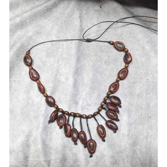 Bohemian Elephant Ear Seed Beaded Cascade Necklace - Picture 6 of 6